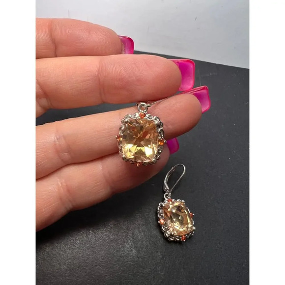 Morganite quartz and orange spinel sterling silver lever back earrings - Picture 10 of 11